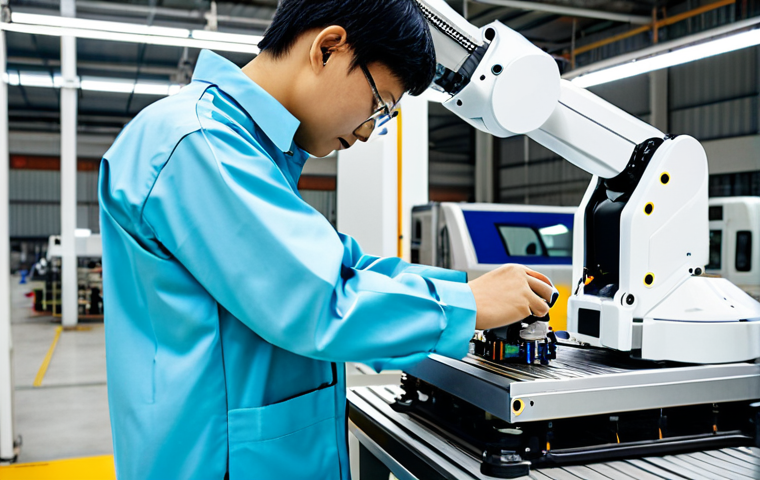 A skilled engineer, fully clothed in a professional, modest factory uniform and safety gear, meticulously inspecting advanced robotic machinery on a modern automotive assembly line in a clean, brightly lit industrial facility in Thailand. The scene emphasizes precision manufacturing and high-tech automation, showcasing the nation's industrial growth. Perfect anatomy, correct proportions, natural pose, well-formed hands, proper finger count, natural body proportions, professional photography, high quality, safe for work, appropriate content, fully clothed, professional dress.