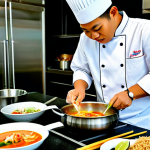 Talented Thai Chef Preparing Food**

"A professional Thai chef in a clean, modern kitchen, fully clothed in a chef's uniform, preparing Tom Yum soup, appropriate attire, safe for work, perfect anatomy, natural proportions, professional food photography, high quality, vibrant colors, ingredients artfully arranged, modest presentation, family-friendly."

**