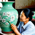 태국의 공예품 산업 - Thai Ceramics**

"A skilled artisan carefully painting intricate floral designs on a Celadon ceramic...