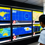 태국의 재난 관리 시스템 - **Prompt:** A dynamic scene illustrating Thailand's advanced early warning system in action. In the ...