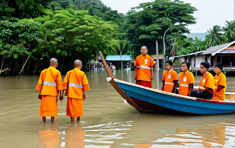 태국의 재난 관리 시스템 - **Prompt:** A composite image showcasing Thailand's resilient infrastructure and adaptive urban plan...