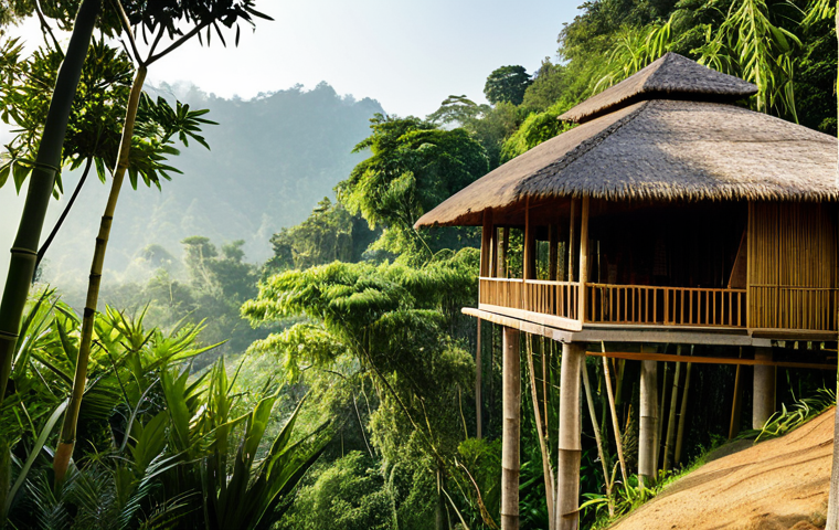 태국의 환경 친화적 리조트 - Here are three detailed image prompts for an AI image generator, based on your green travel experien...