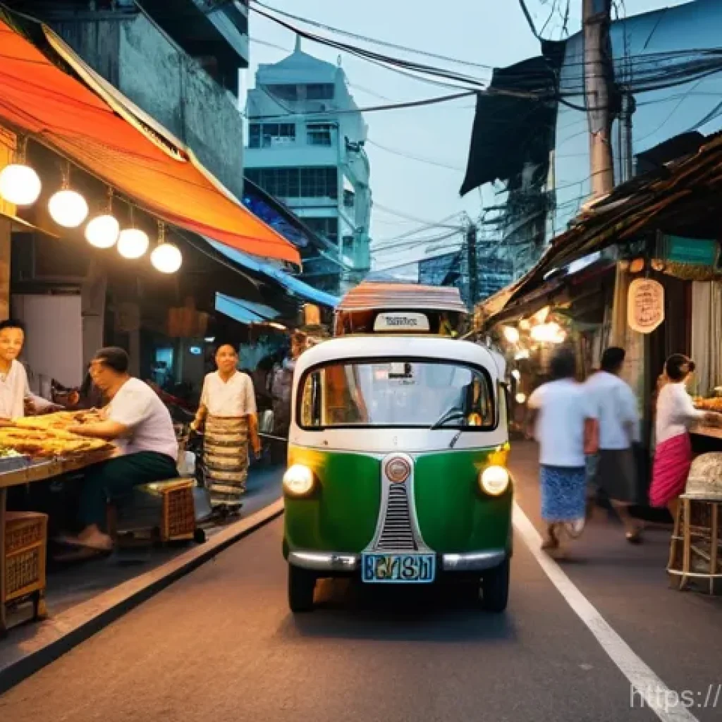태국 주요 도시와 특징 - **Prompt:** A vibrant and bustling street scene in Bangkok, Thailand, capturing the harmonious blend...