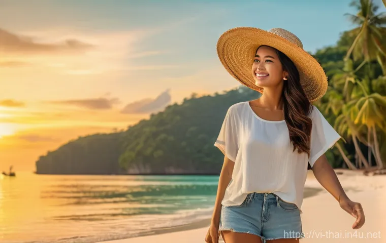 태국의 이민 정책 - **Prompt 1: Extended Thai Exploration**
A happy, solo female traveler, in her late 20s, wearing ...