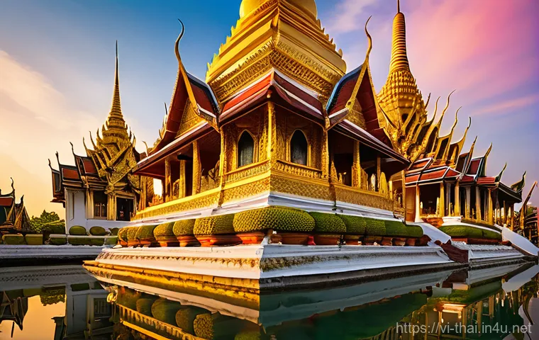 태국의 문화적 교류 - Prompt 1: A Grand Golden Thai Temple at Dawn**