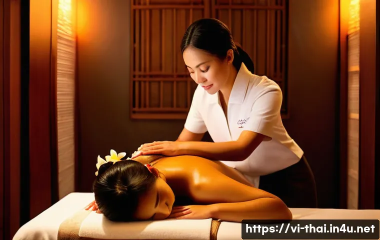 태국의 건강 및 웰니스 산업 - **Prompt:** A serene and authentic traditional Thai massage session in a luxurious spa setting. The ...