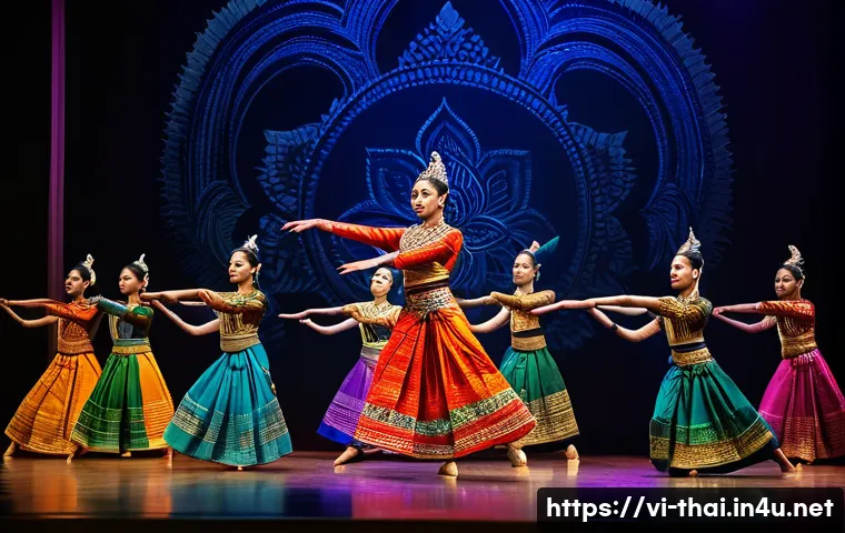 태국의 현대 무용 - A contemporary Thai dance performance featuring a group of dancers dressed in creative, traditional-...