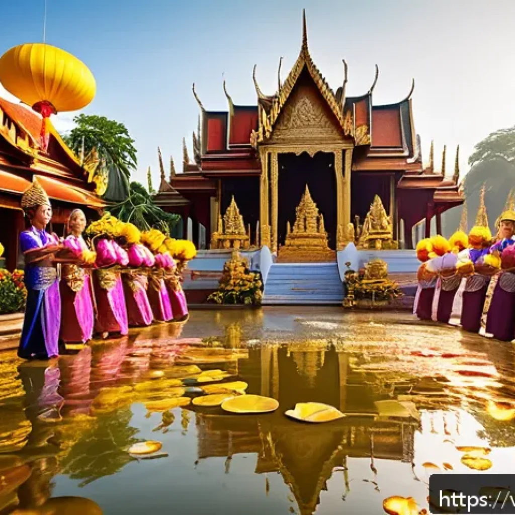 태국의 글로벌 브랜드 성장 - A vibrant Thai cultural festival scene featuring traditional Thai dancers in colorful silk costumes ...
