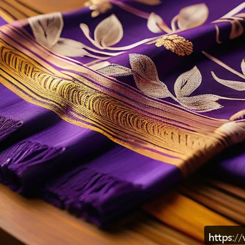 태국에서 인기 있는 기념품 - A beautifully crafted traditional Thai silk scarf draped elegantly on a wooden table, showcasing int...