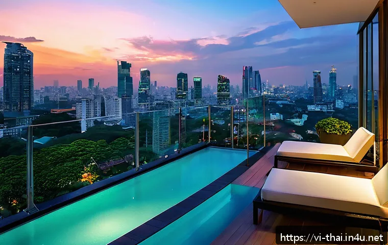 태국의 주택 임대 시장 - A modern high-rise luxury condominium in central Bangkok’s Sukhumvit district at sunset, featuring a...