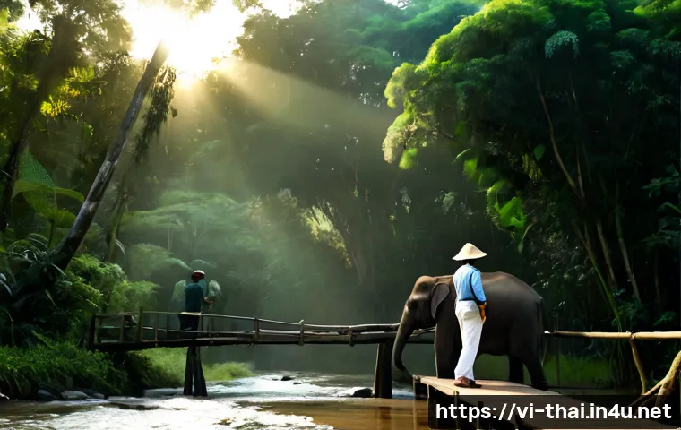 Home 30 태국의 야생 생태 보호 - Photorealistic wildlife conservation scene in a protected Thai rainforest, an Asian elephant family ...